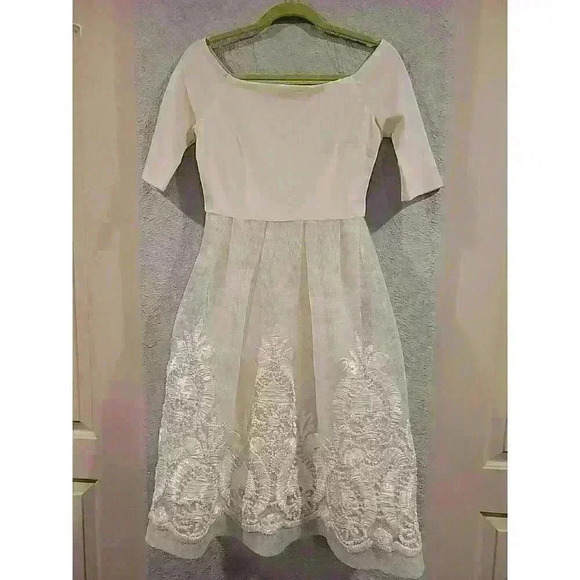 NWT Gianni Bini White Off Shoulder Full Embroidered Skirt Dana Dress White Small - Picture 1 of 8